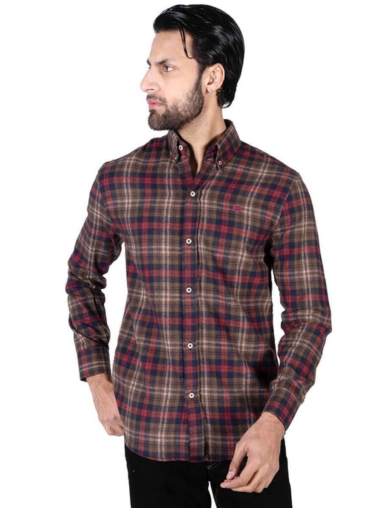 Men Brown/Red Flannel Button Down Shirt